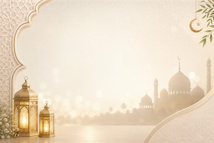 Golden lanterns with mosque silhouette in the distance — halal Muslim marriage Bangladesh